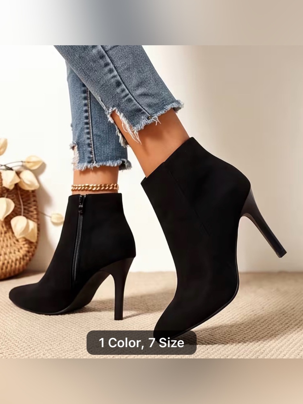 Women's Black Suede Ankle Booties with Stiletto Heel